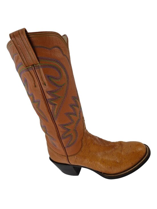 ML Leddy Shoes - M.L. Leddys Ostrich Exotic Cowgirl Boots Womens 5B Brown Purple Green Cowboy CBC